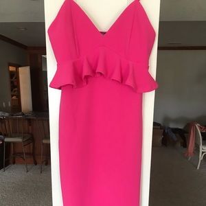 SHEIN hot pink bodycon v-neck ruffle dress